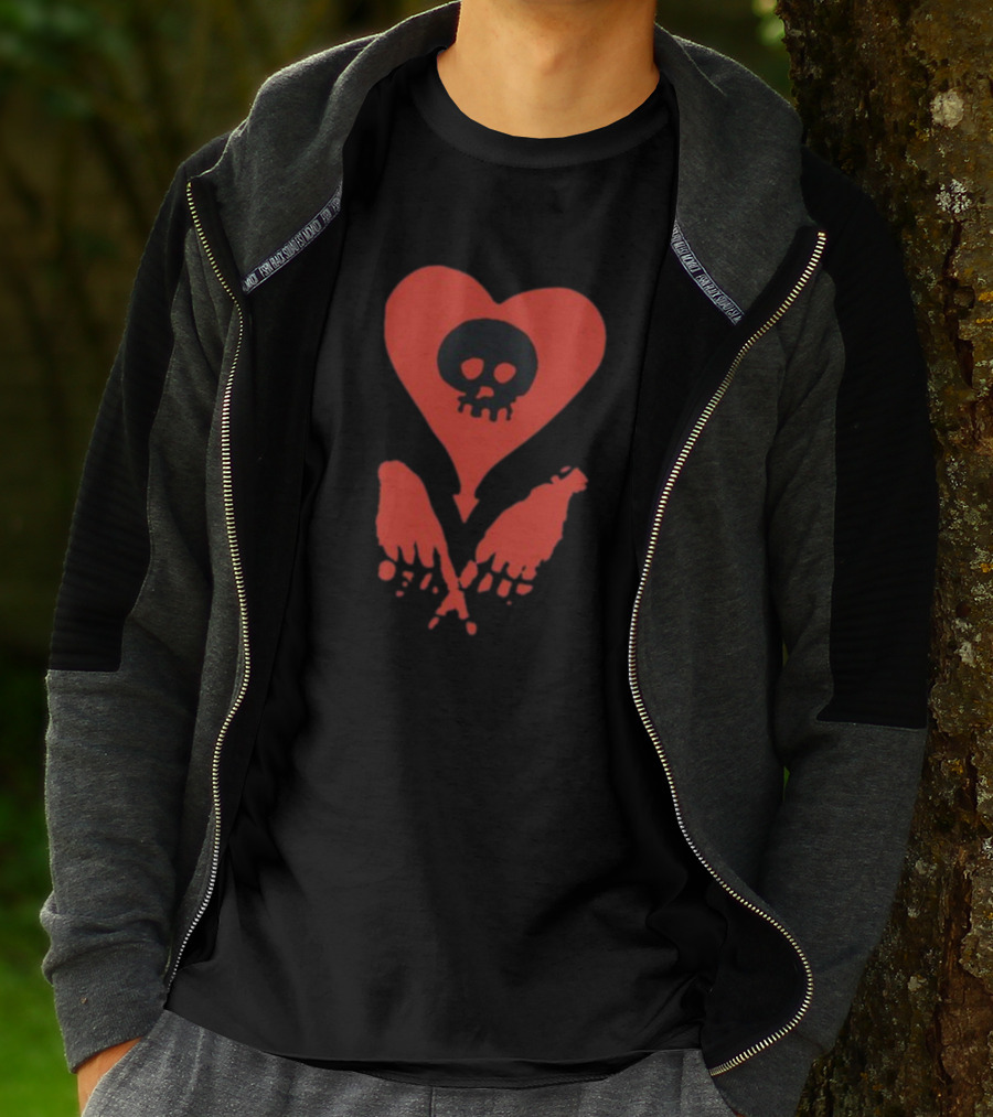Alkalinetrio Fingers Crossed Red Heart Skull And Bones T-Shirt