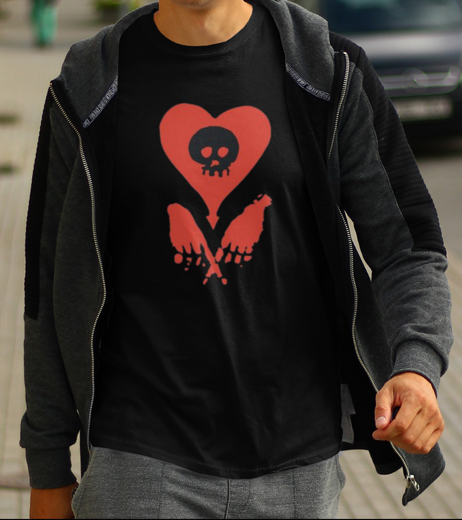 Alkalinetrio Fingers Crossed Red Heart Skull And Bones T-Shirt