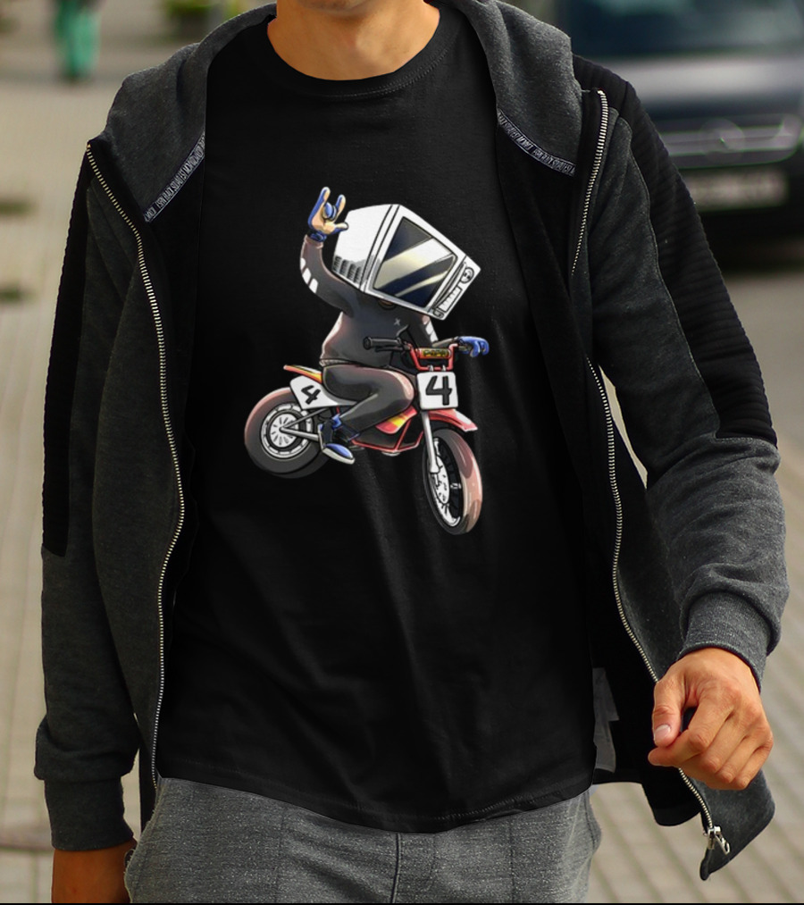 Makethehoodsmile Microwave Man Riding Number 4 Motorcycle T-Shirt