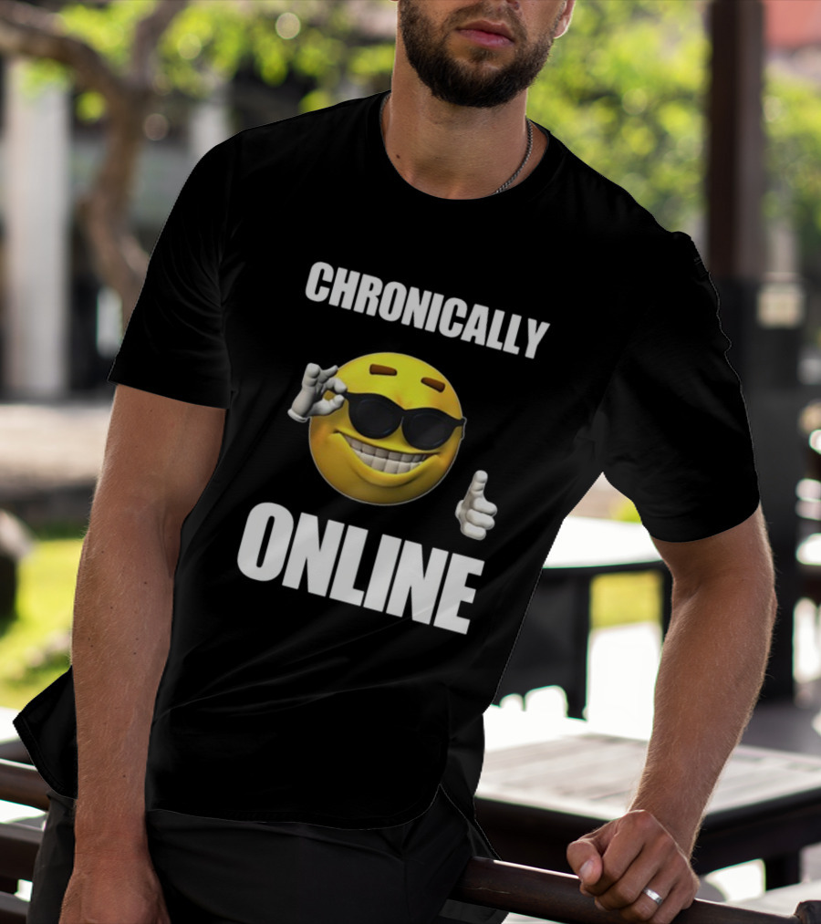 Chronically Online Cool Sunglasses Thumbs Up Emoji T-Shirt