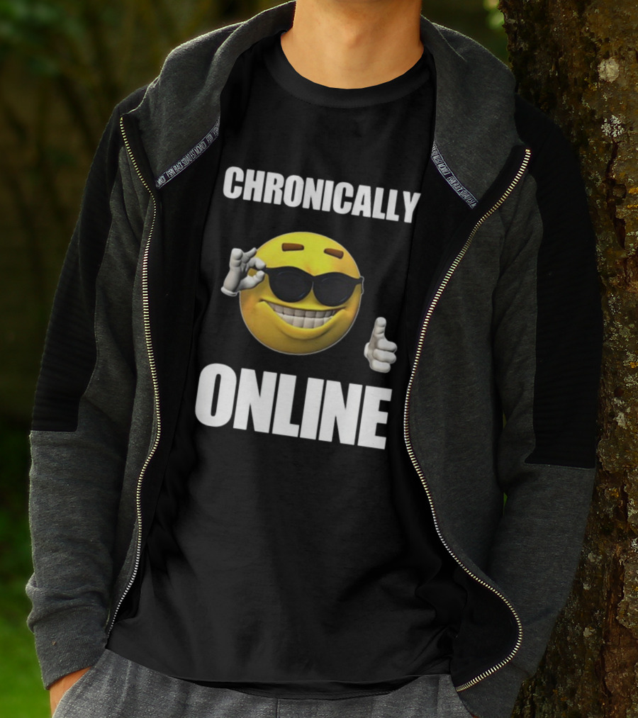 Chronically Online Cool Sunglasses Thumbs Up Emoji T-Shirt