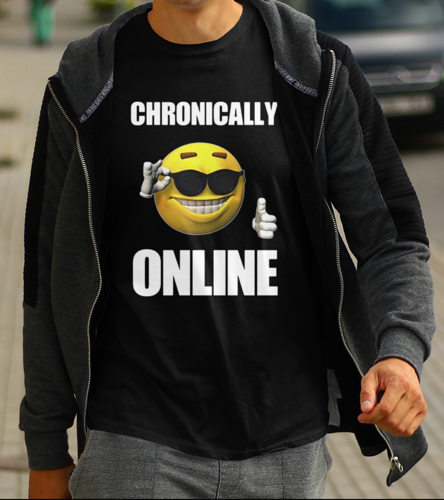 Chronically Online Cool Sunglasses Thumbs Up Emoji T-Shirt