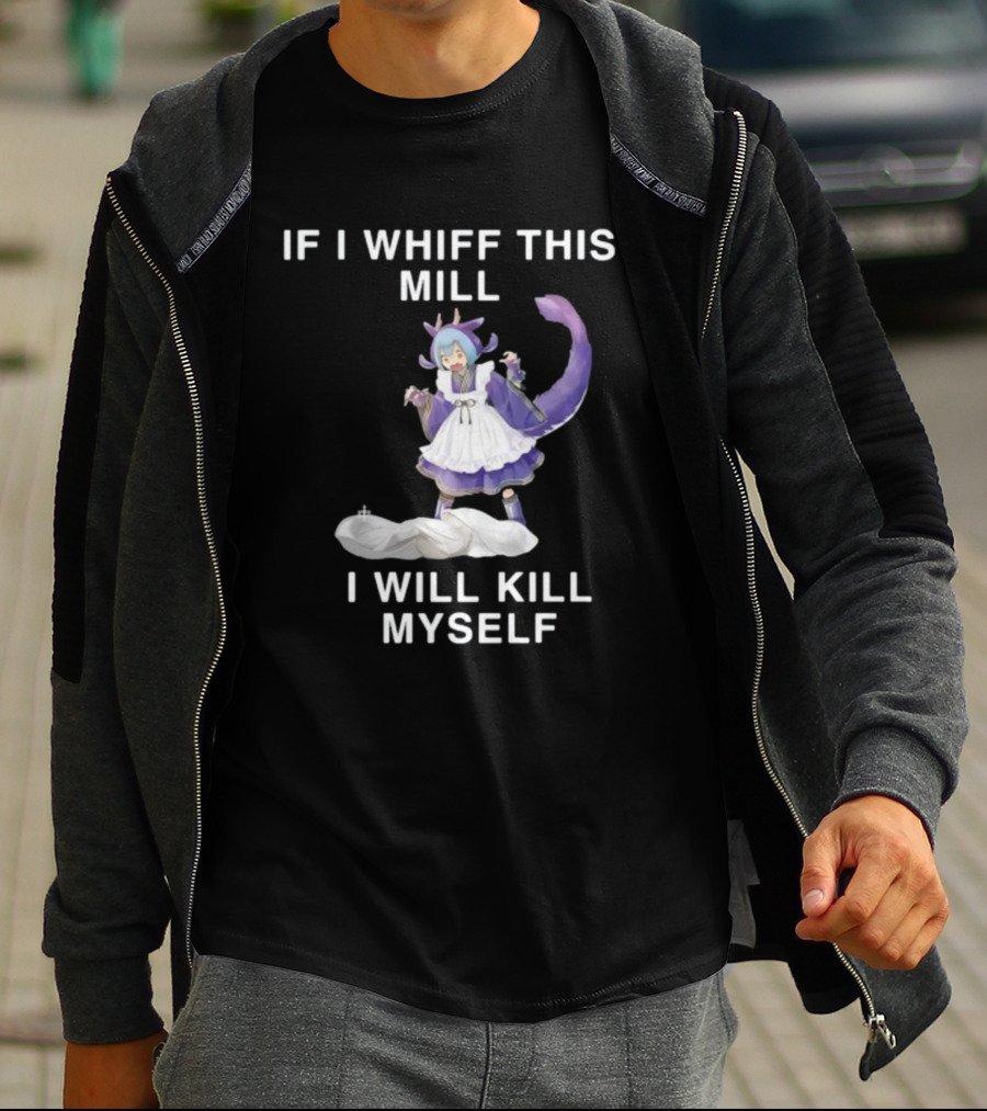 Noelle Laundry Dragonmaid If I Whiff This Mill I Will Kill Myself Anime Character Maid Outfit Purple Tail T-Shirt