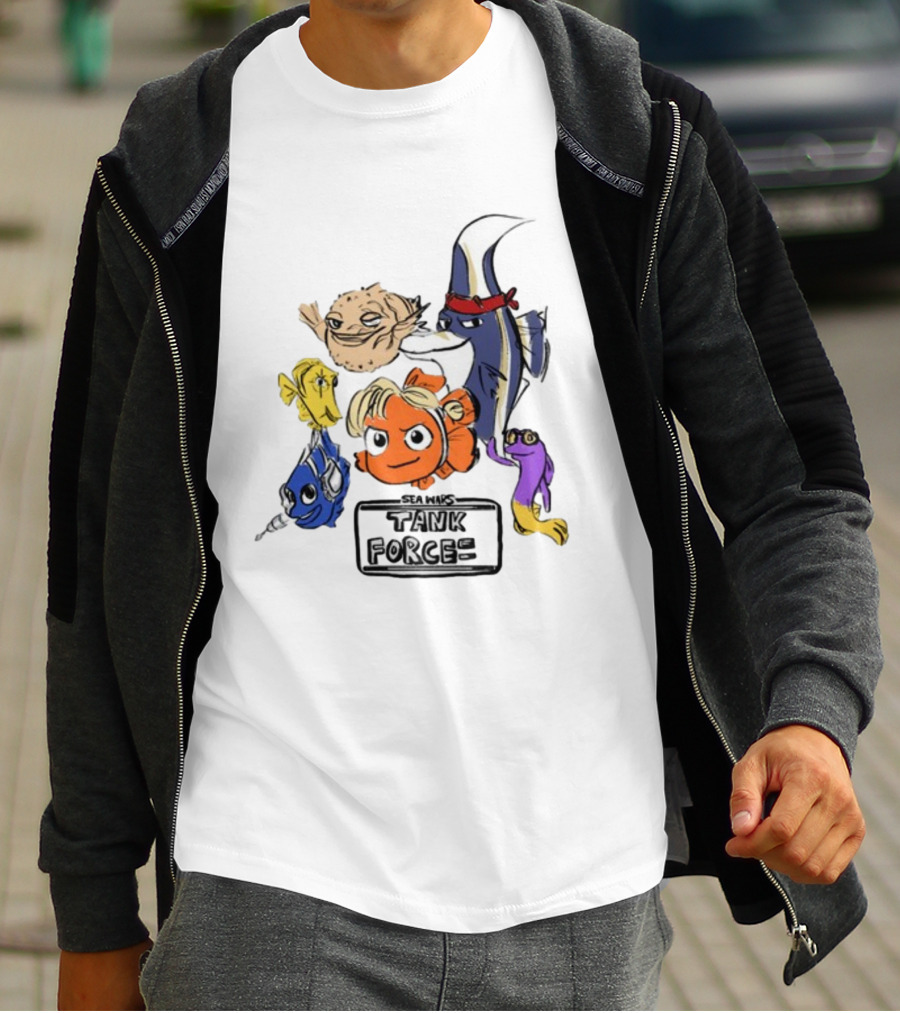 Sea Wars Tank Force Cartoon Fish Characters T-Shirt