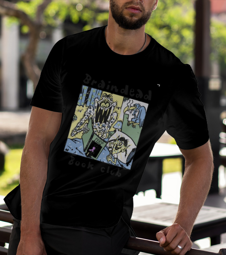 Wearebraindead Brain Dead Book Club Monster Peep Comic Panel T-Shirt