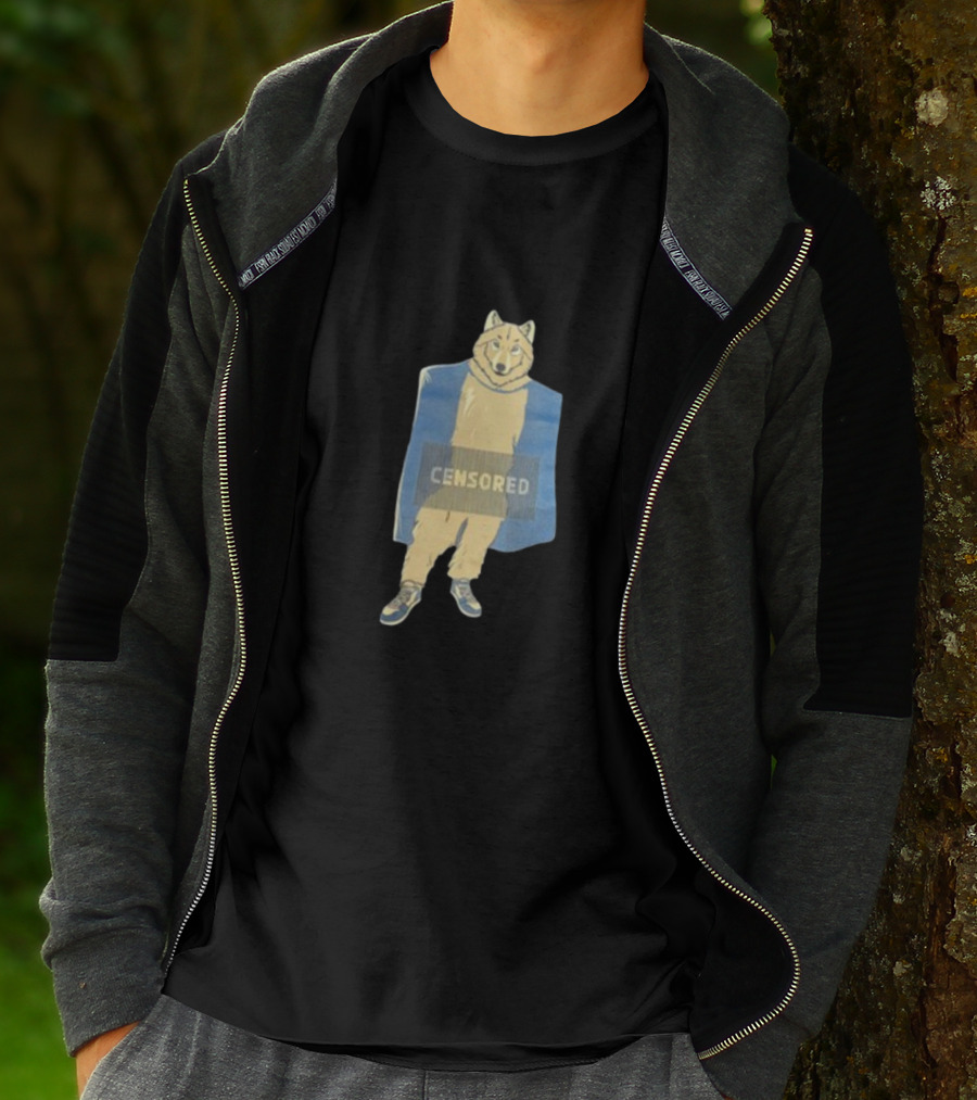 Censored Wolf In Suit With Blue Background T-Shirt