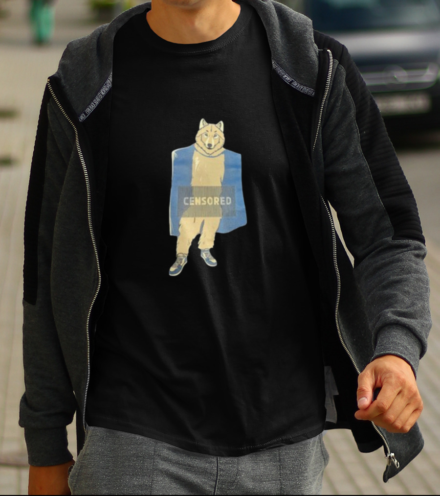 Censored Wolf In Suit With Blue Background T-Shirt