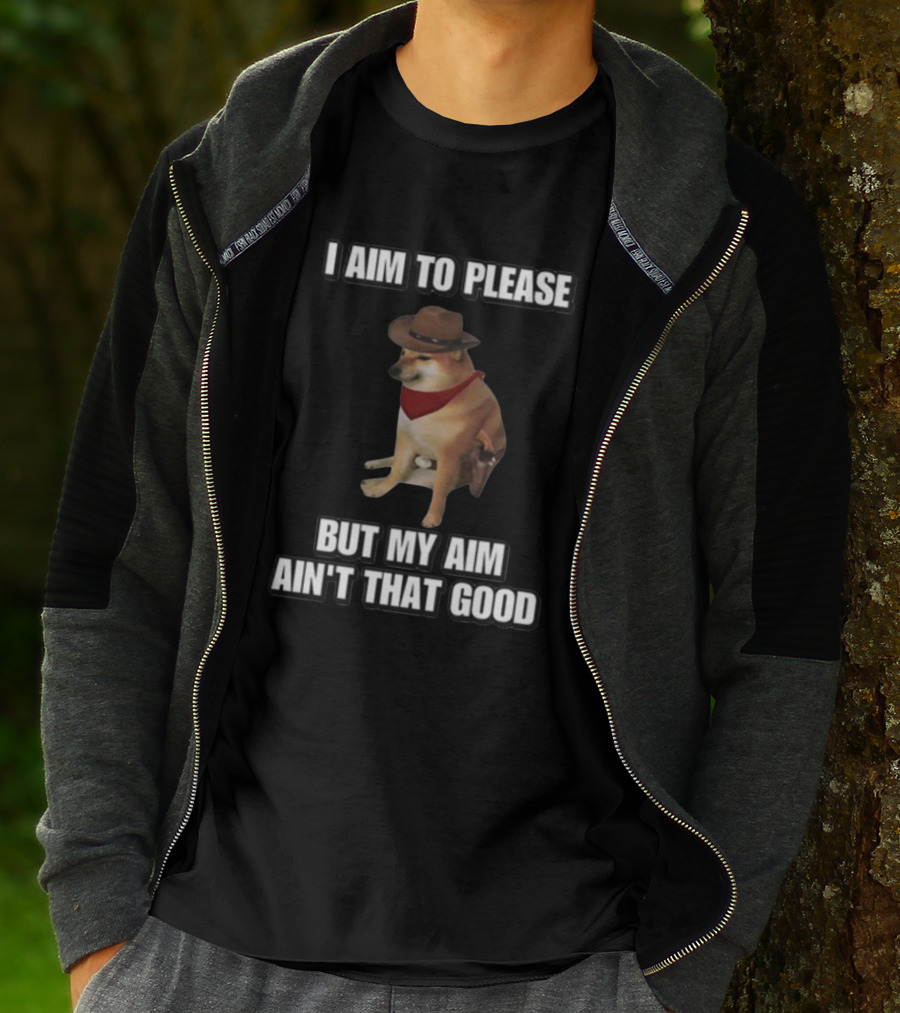 Cringeytees I Aim To Please But My Aim Ain't That Good Dog Cowboy Hat Bandana T-Shirt