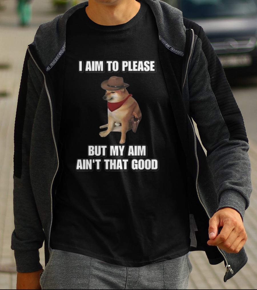 Cringeytees I Aim To Please But My Aim Ain't That Good Dog Cowboy Hat Bandana T-Shirt