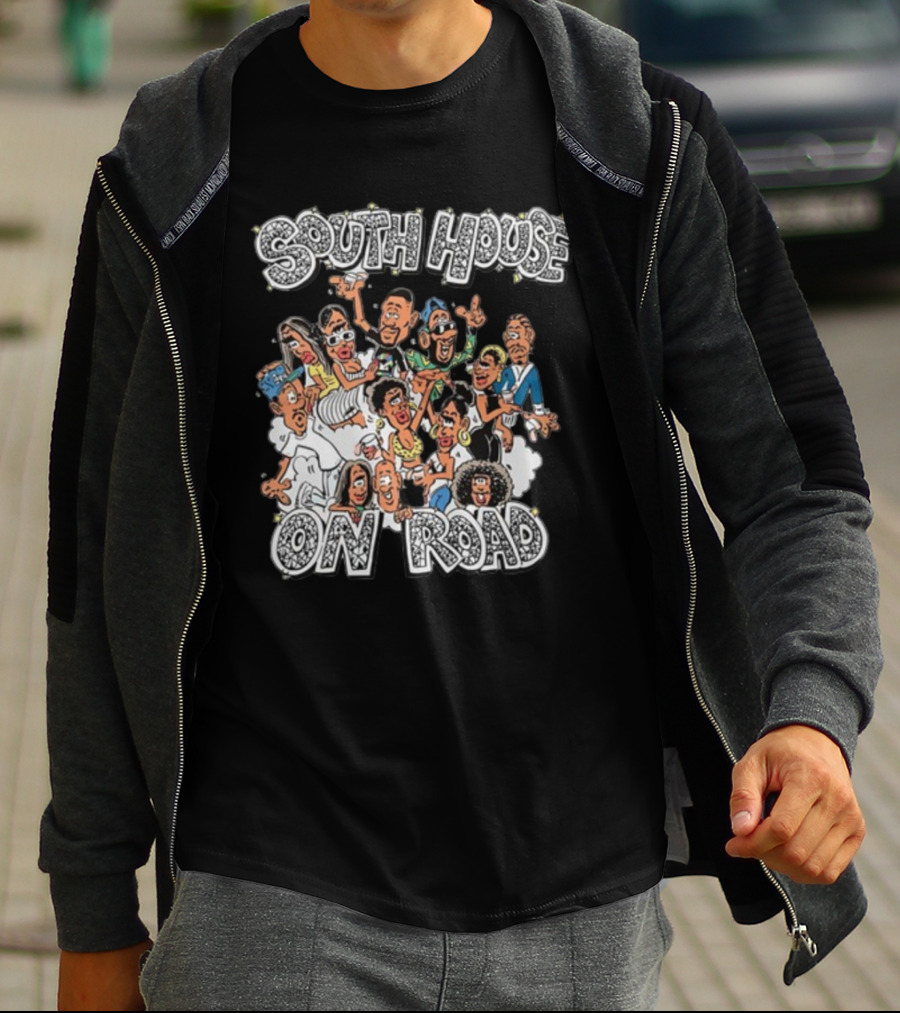 Freakorico South House On Road Cartoon Characters Gathering T-Shirt