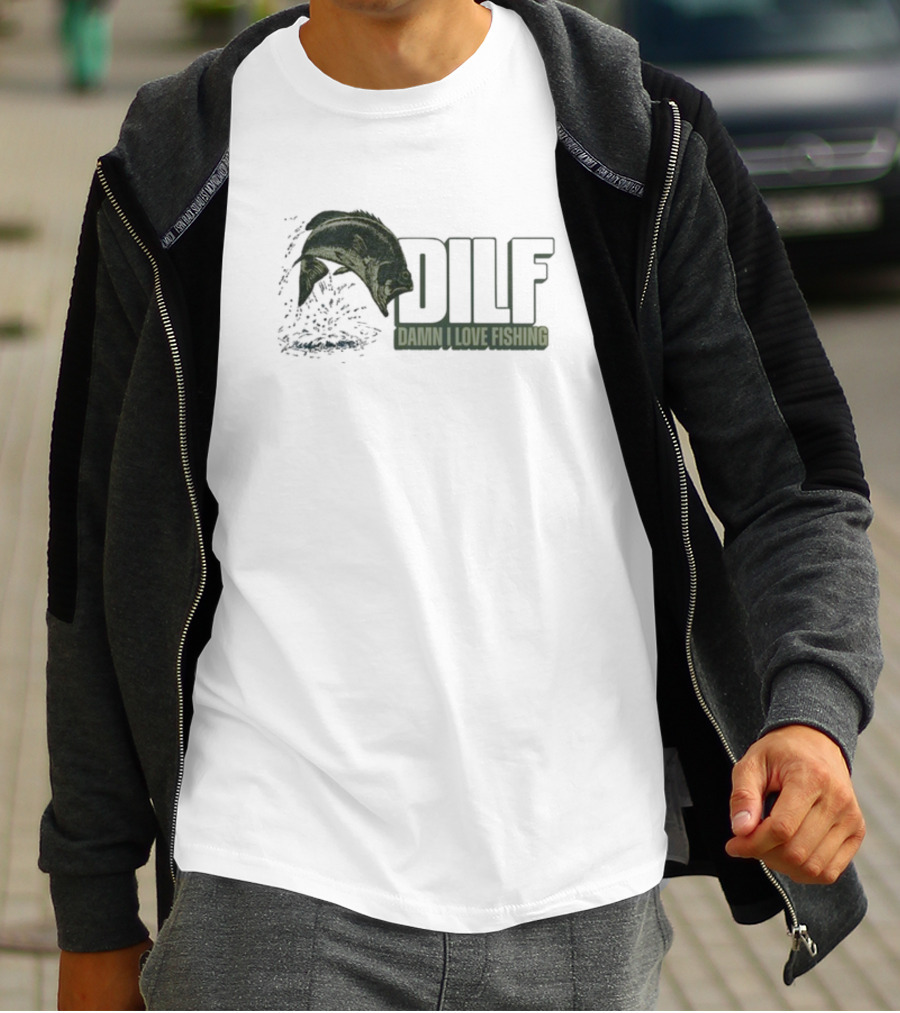 Middleclassfancy Dilf Damn I Love Fishing Jumping Fish T-Shirt