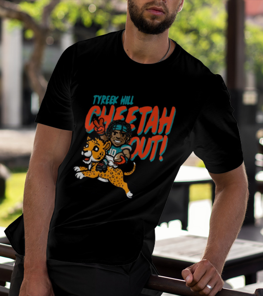 Tyreek Hill Cheetah Out Riding Cartoon Cheetah Football Player Character T-Shirt