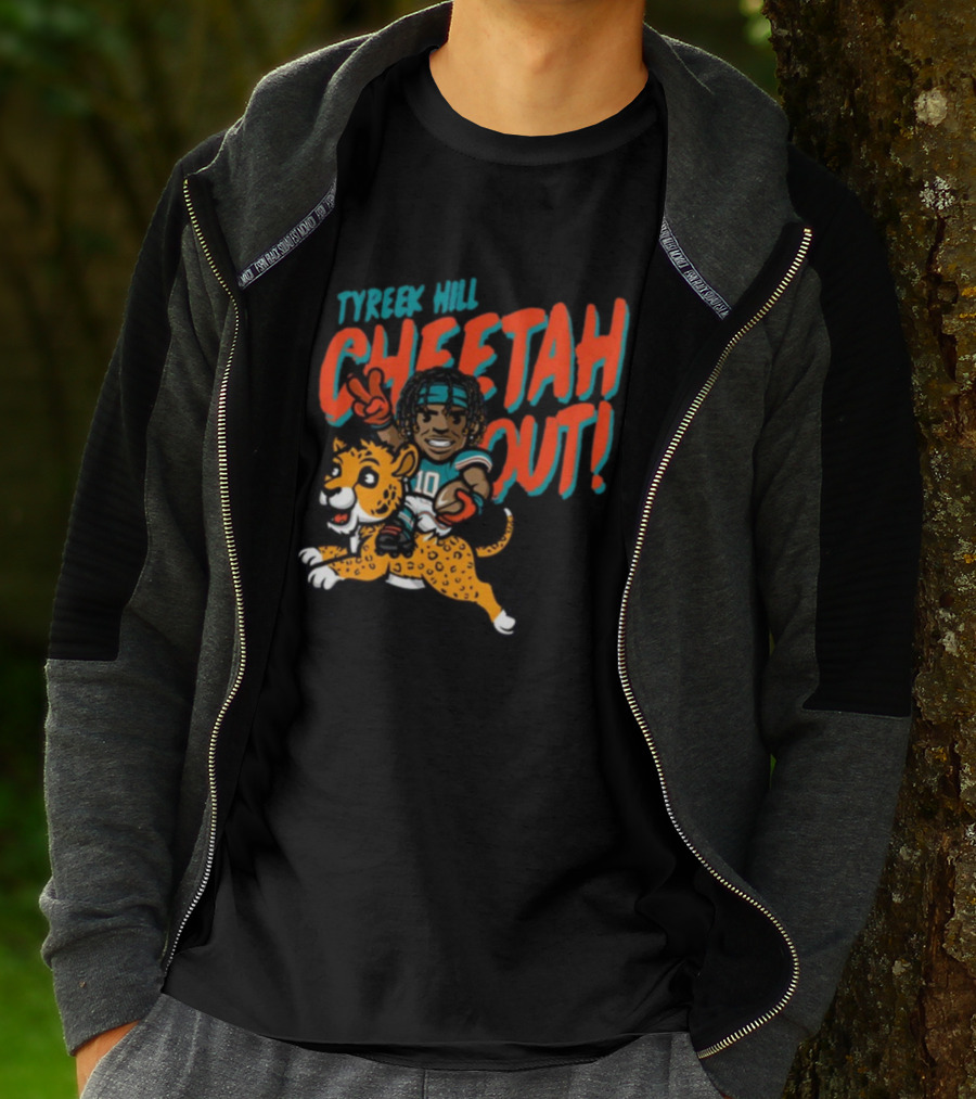 Tyreek Hill Cheetah Out Riding Cartoon Cheetah Football Player Character T-Shirt