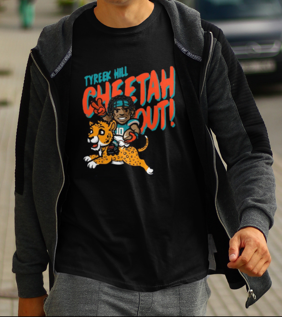Tyreek Hill Cheetah Out Riding Cartoon Cheetah Football Player Character T-Shirt