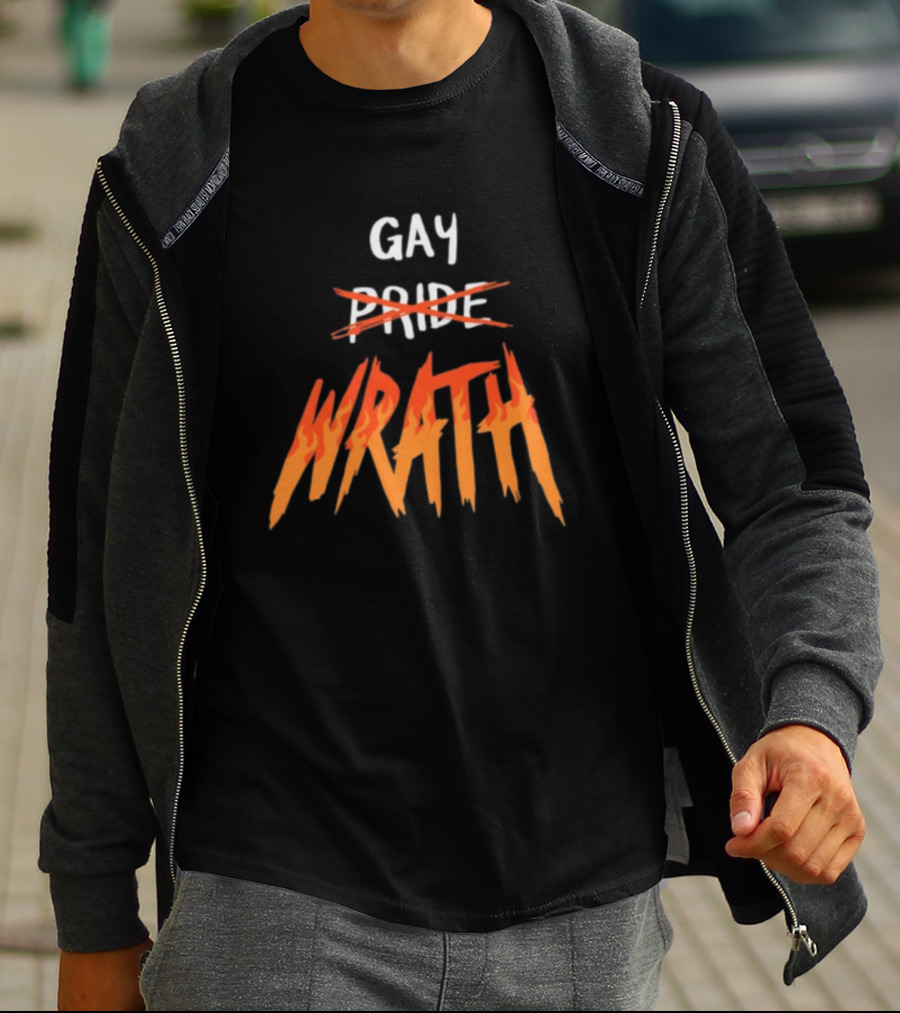 Gay Pride Wrath With Strikethrough Text And Flame Letters T-Shirt