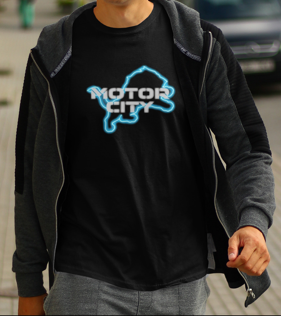 Motor City Lions Blue Neon Outline T-Shirt