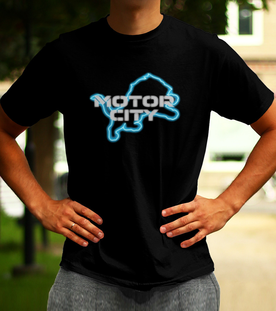 Motor City Lions Blue Neon Outline T-Shirt