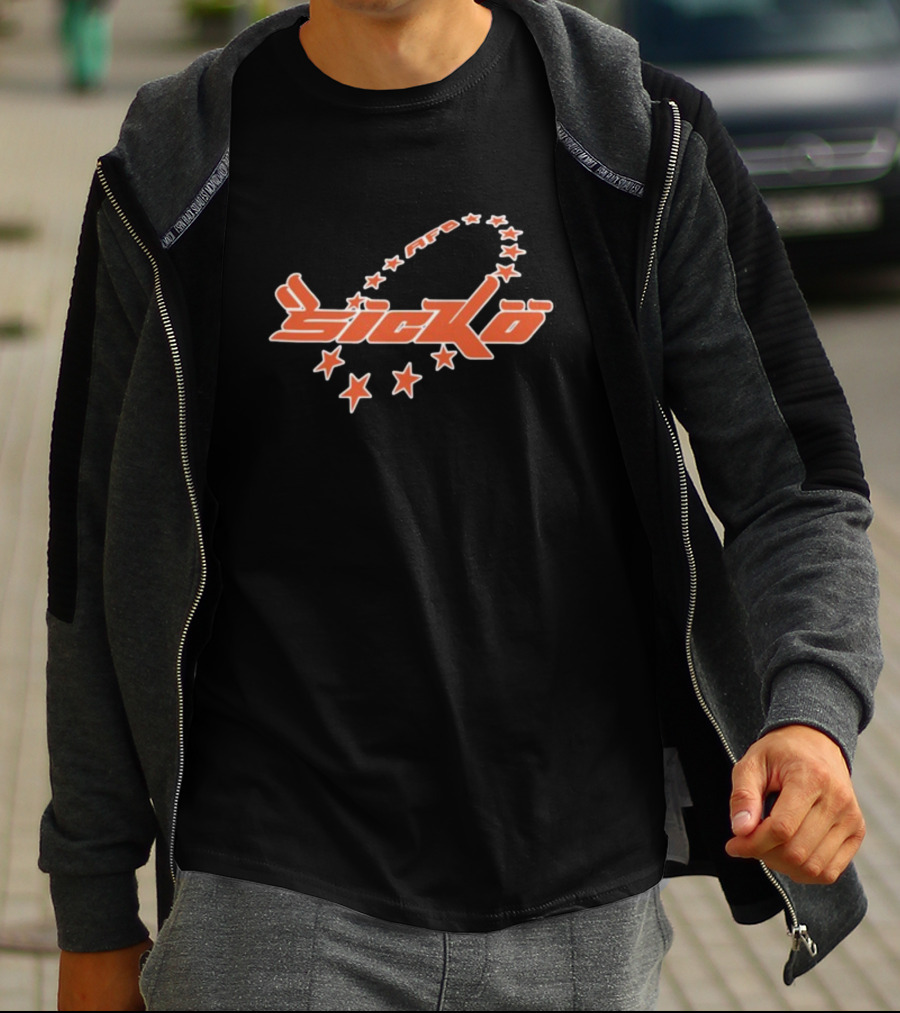 Bornfrompain Afb Sicko Stars Logo Red Text With Orange Stars T-Shirt