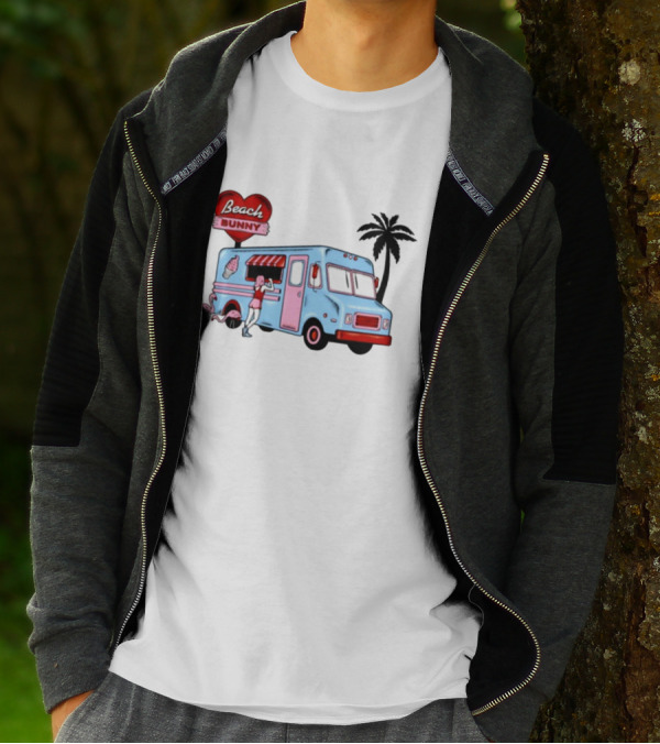 Beach Bunny Ice Cream Truck Flamingo Palm Tree T-Shirt