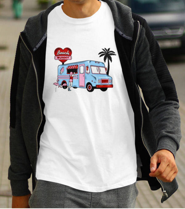 Beach Bunny Ice Cream Truck Flamingo Palm Tree T-Shirt