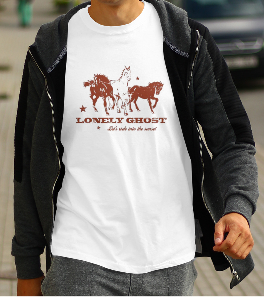 Lonely Ghost Let's Ride Into The Sunset Horses And Stars T-Shirt