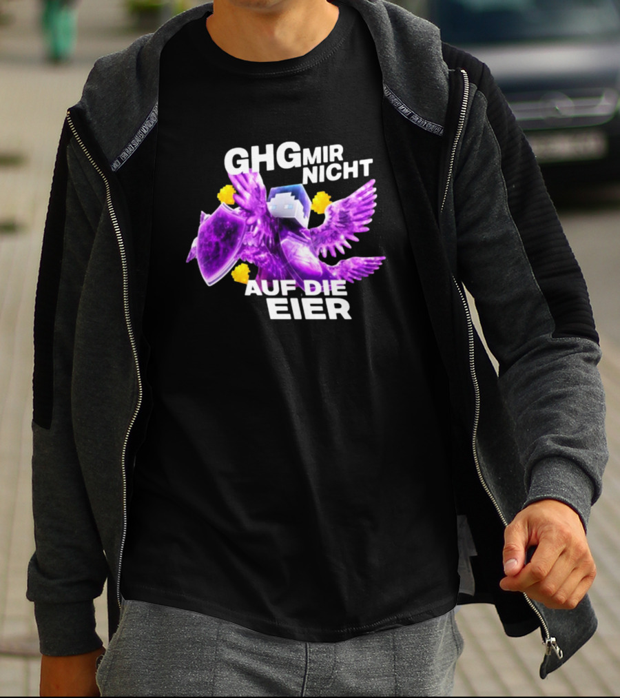 GHG Mir Nicht Auf Die Eier Minecraft Bird Shield Purple T-Shirt