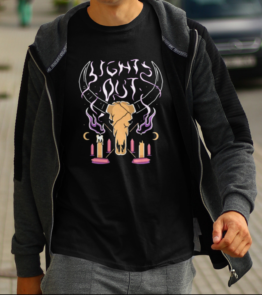 Lights Out Bison Ritual Candles Skulls Moons T-Shirt
