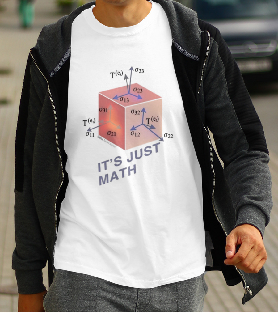 Jeff Clarke Wearing It's Just Math Physics Cube Tensor Notation T-Shirt