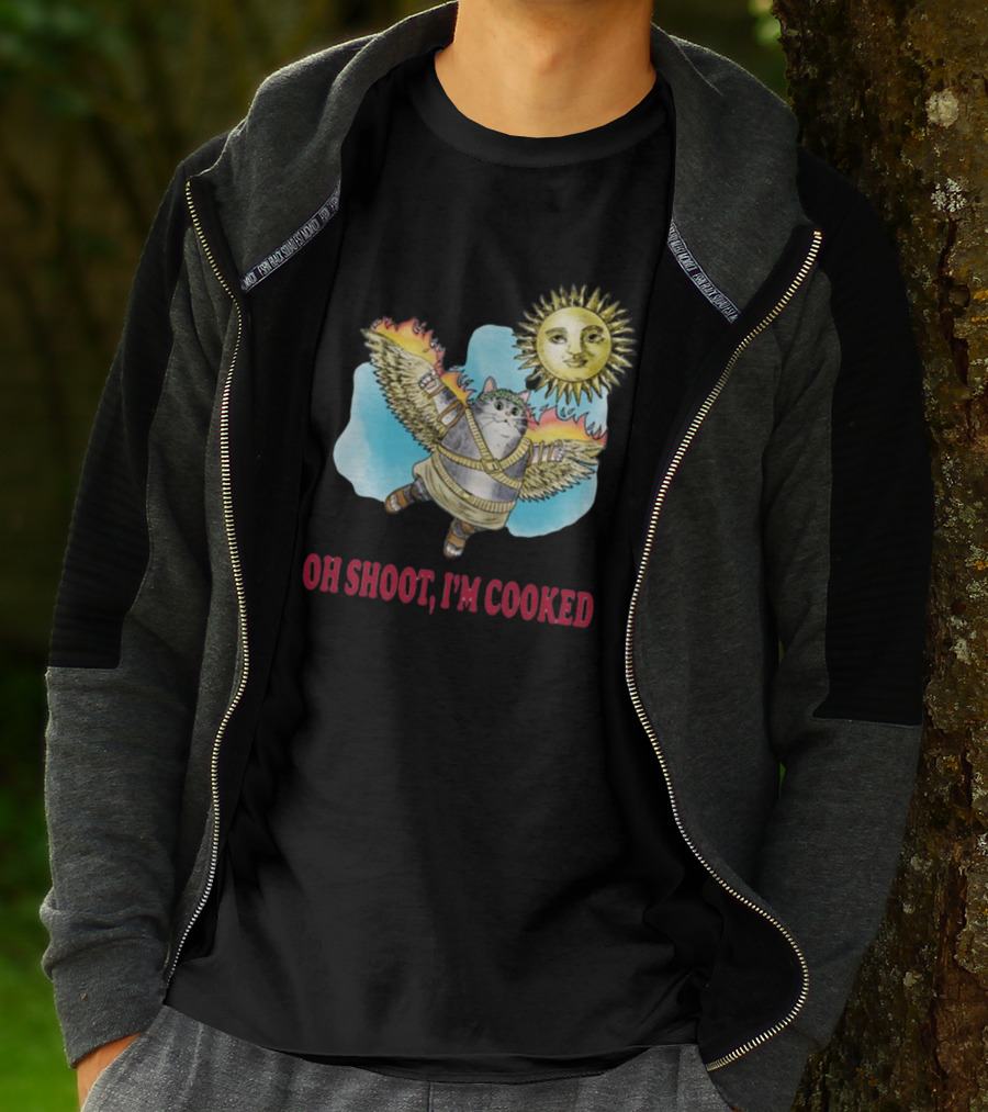 Oh Shoot I'm Cooked Flying Cat With Wings Near Sun T-Shirt