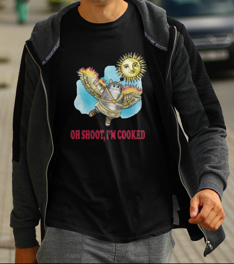 Oh Shoot I'm Cooked Flying Cat With Wings Near Sun T-Shirt
