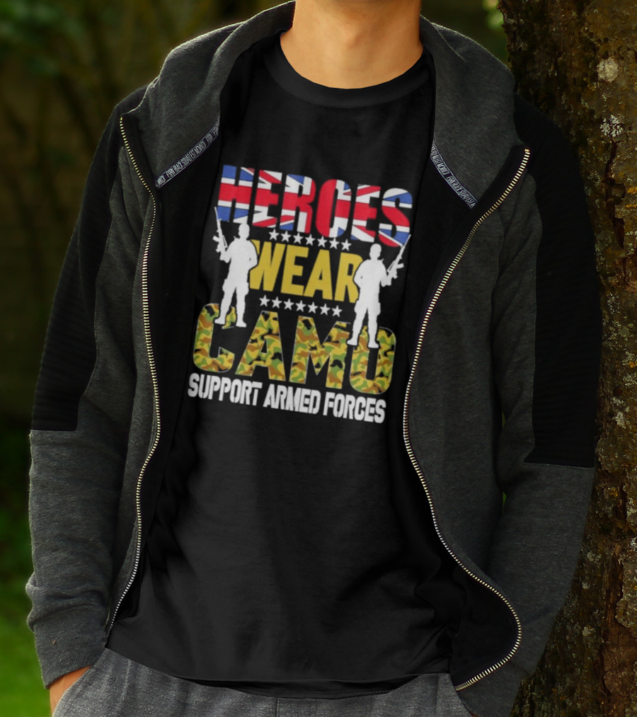 Heroes Wear Camo Support Armed Forces UK Flag T-Shirt