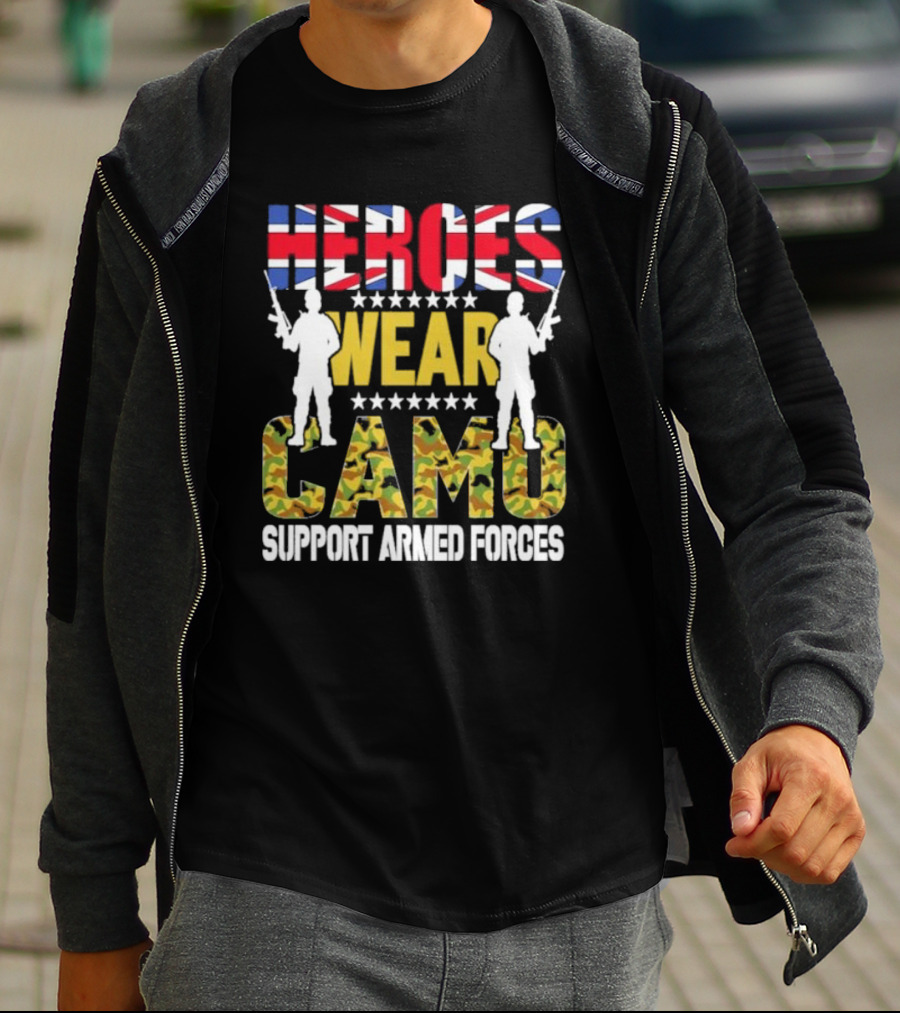 Heroes Wear Camo Support Armed Forces UK Flag T-Shirt