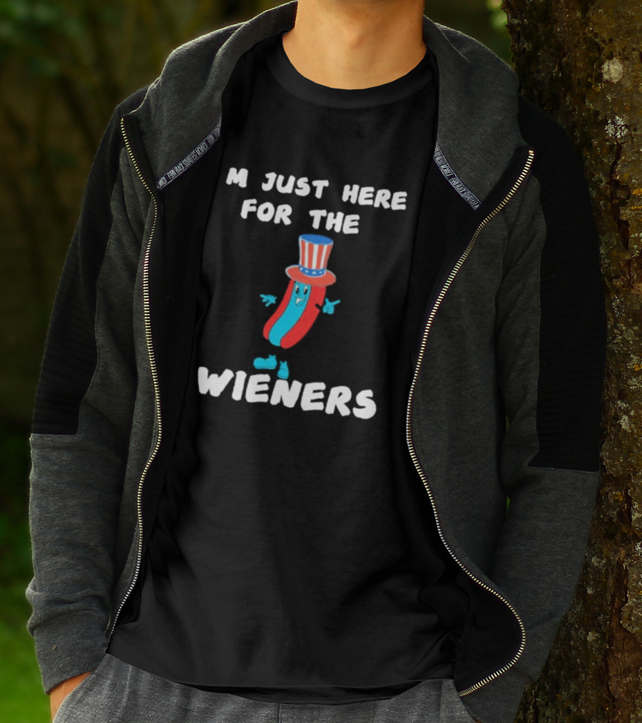 I'm Just Here For The Wieners Hot Dog Uncle Sam Hat T-Shirt