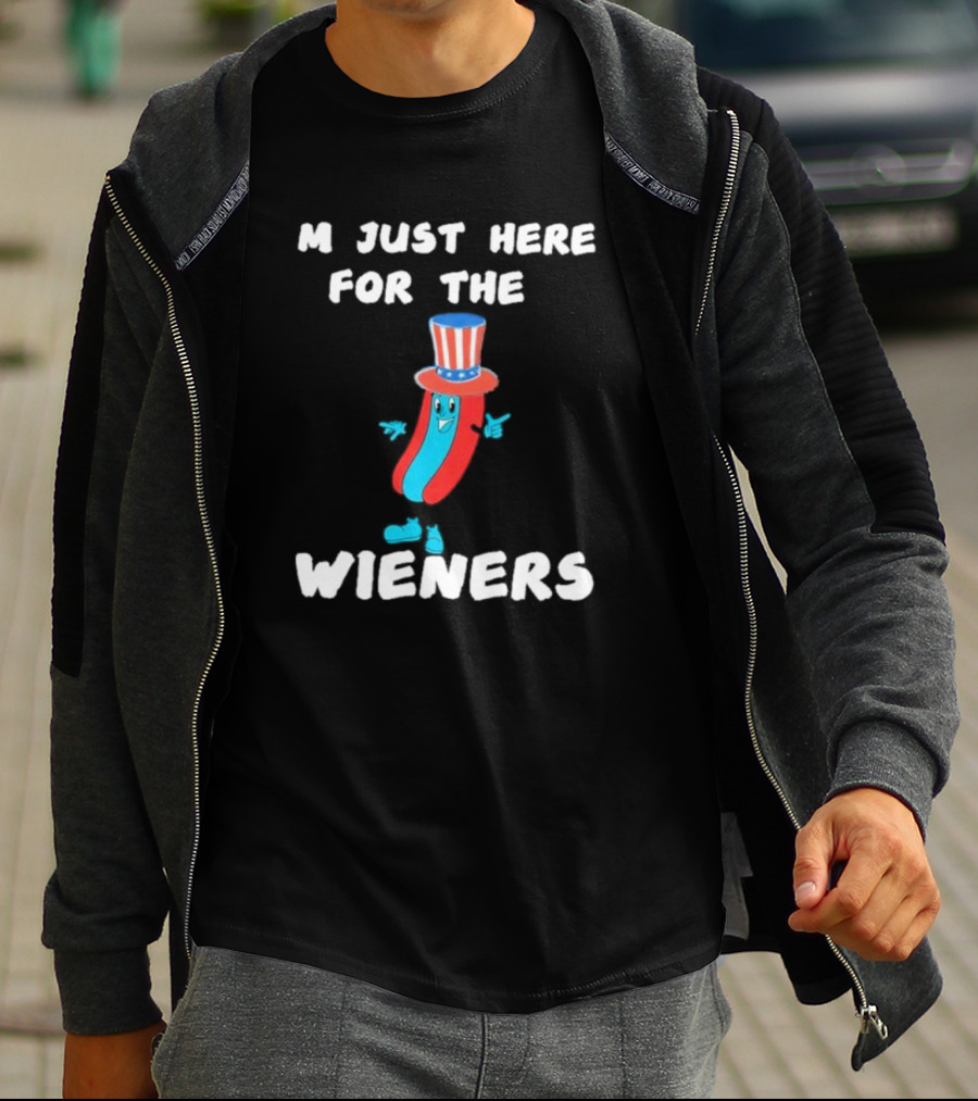 I'm Just Here For The Wieners Hot Dog Uncle Sam Hat T-Shirt