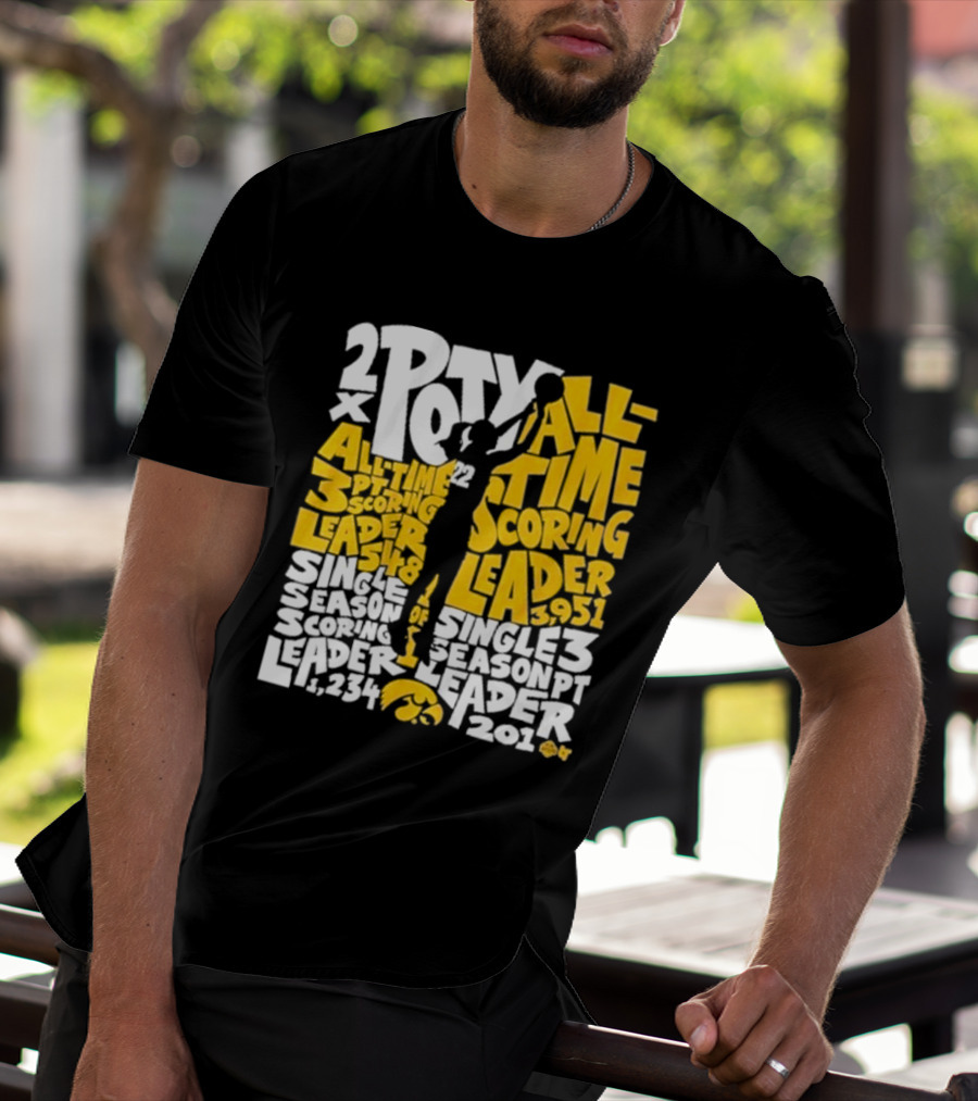 Caitlin Clark 2x POY All-Time Scoring Leader Iowa Single Season 3 Pt Leader T-Shirt