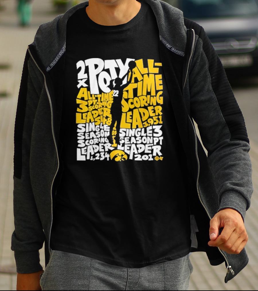 Caitlin Clark 2x POY All-Time Scoring Leader Iowa Single Season 3 Pt Leader T-Shirt