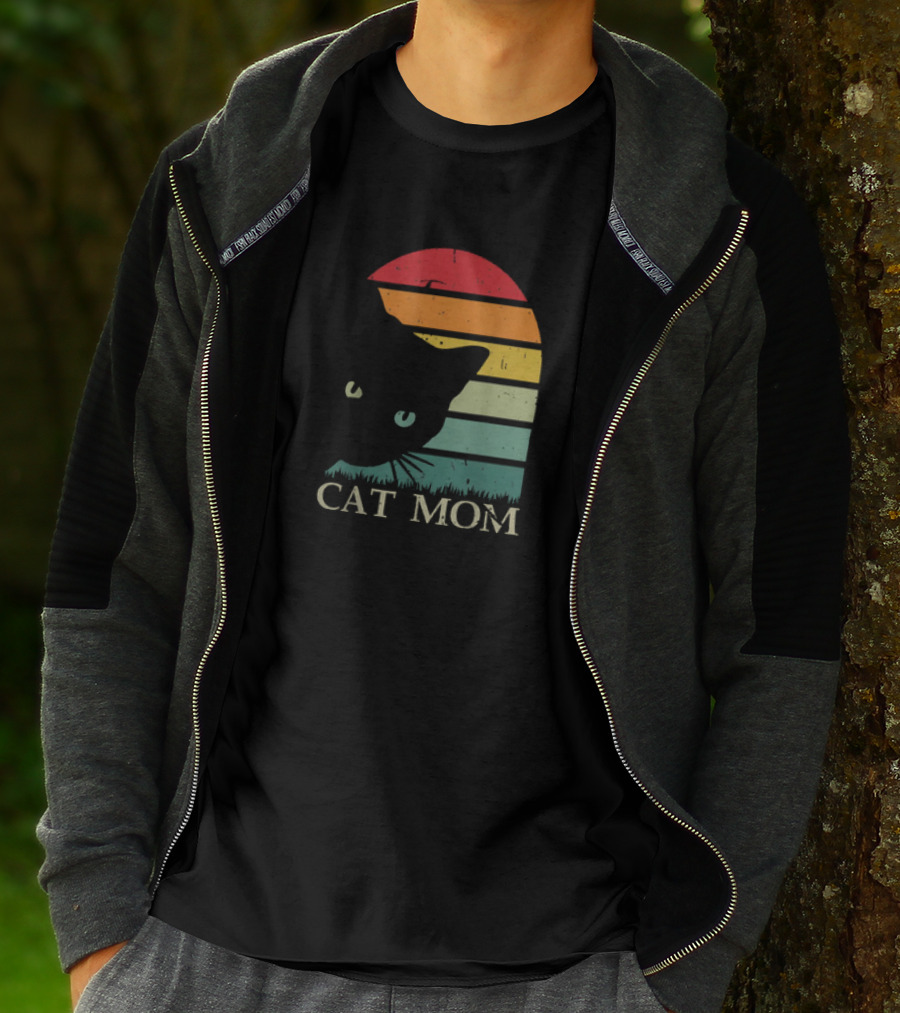 Vintage Cat Mom For Women Funny Cat Mom Mother Retro Sunset Cat T-Shirt