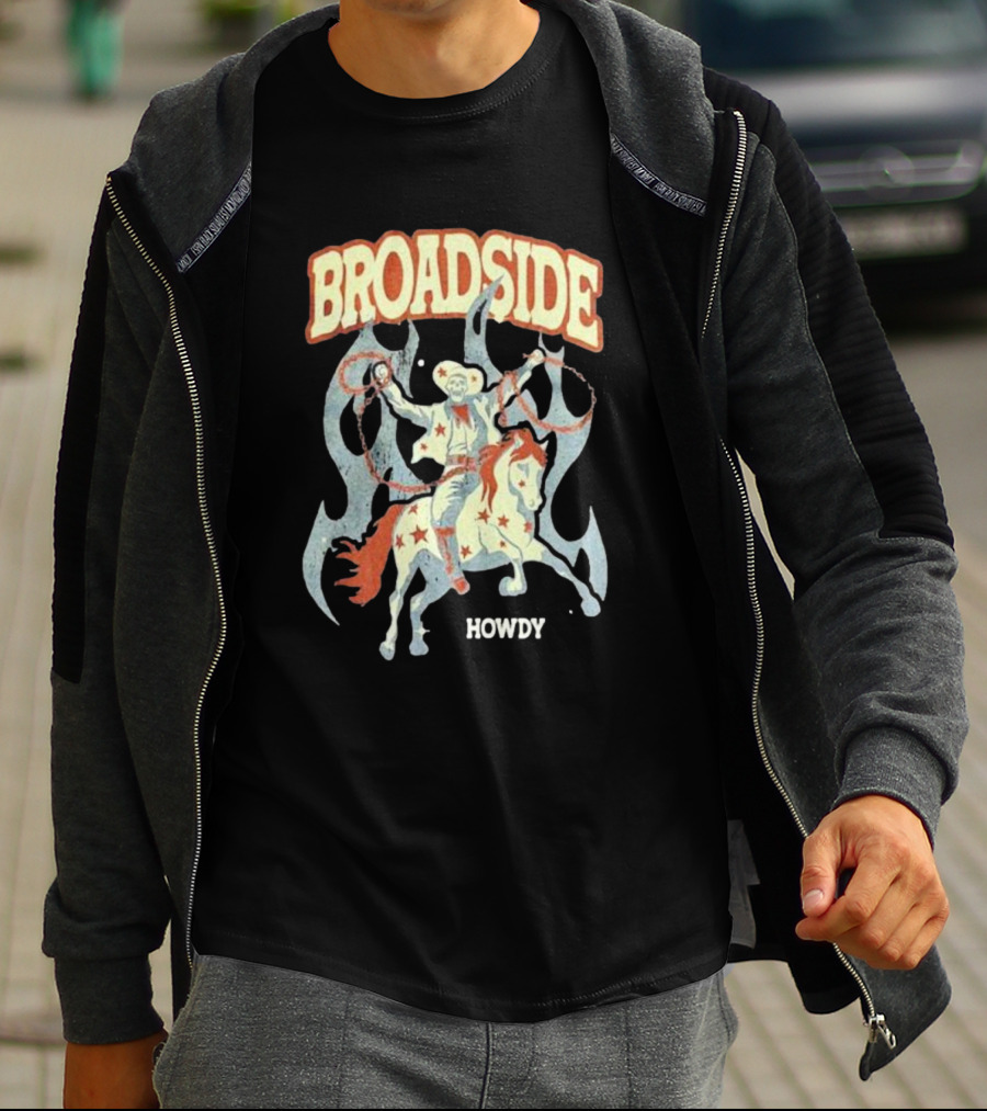 BROADSIDE HOWDY Cowboy On Horseback With Flames T-Shirt