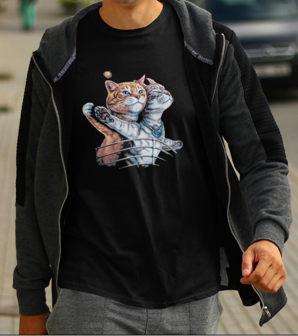 Titanic Cats Jack And Rose Paws On Ship's Bow T-Shirt