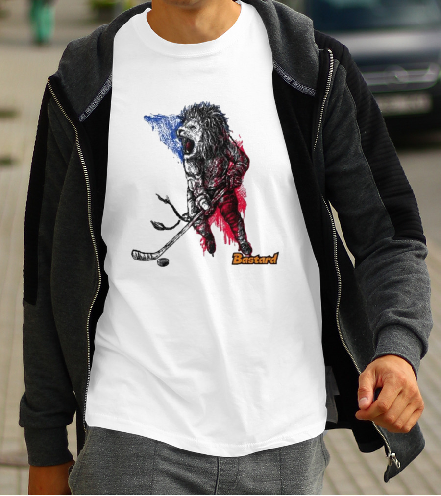 Vtipné Hokejové Potisky Bastard Lví Hokejista Trikolora T-Shirt