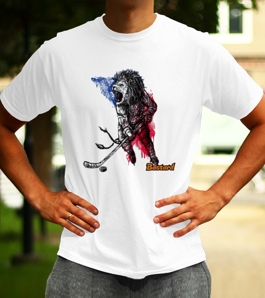 Vtipné Hokejové Potisky Bastard Lví Hokejista Trikolora T-Shirt