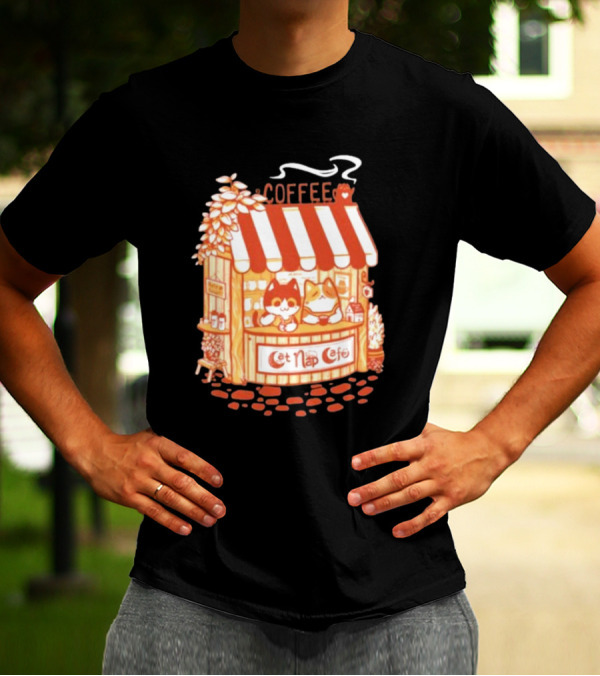 Lazy Cat Coffee Cat Nap Cafe Cozy Kiosk T-Shirt