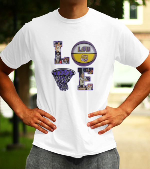 LSU Tigers Women's Basketball Love Collage With Basketball And Players T-Shirt
