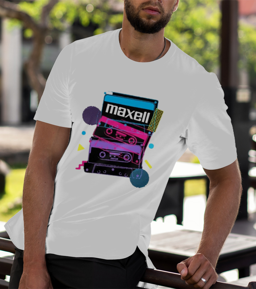 Maxell Retro Cassette Stack Vibrant Neon Aesthetic T-Shirt