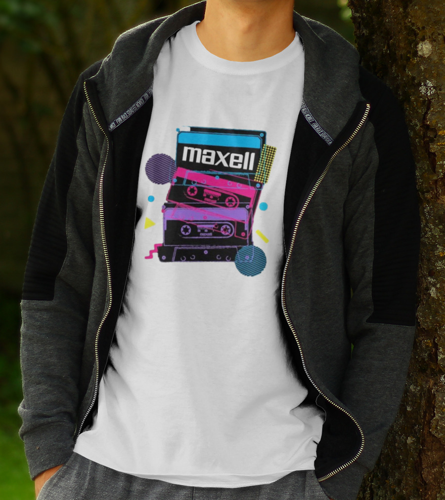 Maxell Retro Cassette Stack Vibrant Neon Aesthetic T-Shirt