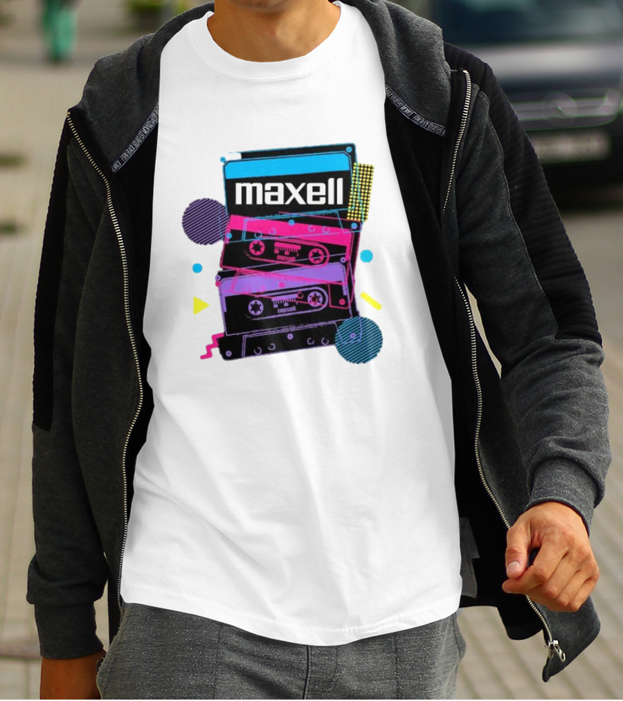 Maxell Retro Cassette Stack Vibrant Neon Aesthetic T-Shirt