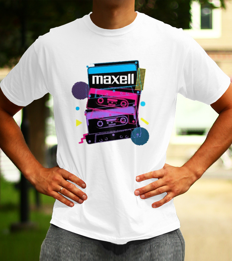 Maxell Retro Cassette Stack Vibrant Neon Aesthetic T-Shirt