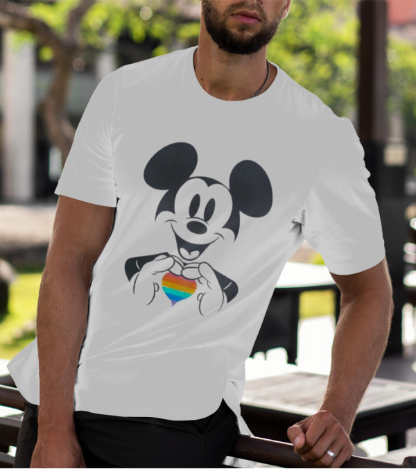 Mickey Mouse Holding Rainbow Heart Disney Pride T-Shirt