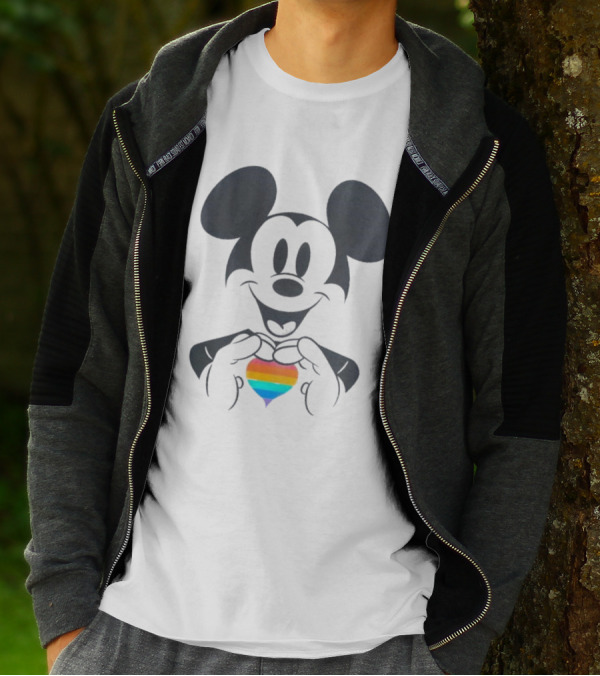 Mickey Mouse Holding Rainbow Heart Disney Pride T-Shirt