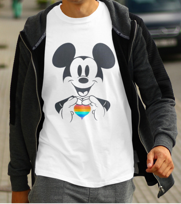 Mickey Mouse Holding Rainbow Heart Disney Pride T-Shirt